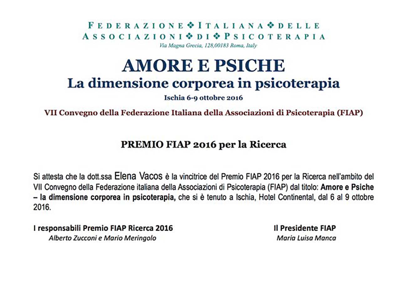 Vincitrice Premio Ricerca FIAP 2016 - Dott.ssa Elena Vlacos - Psicologa, Psicoterapeuta - Desktop
